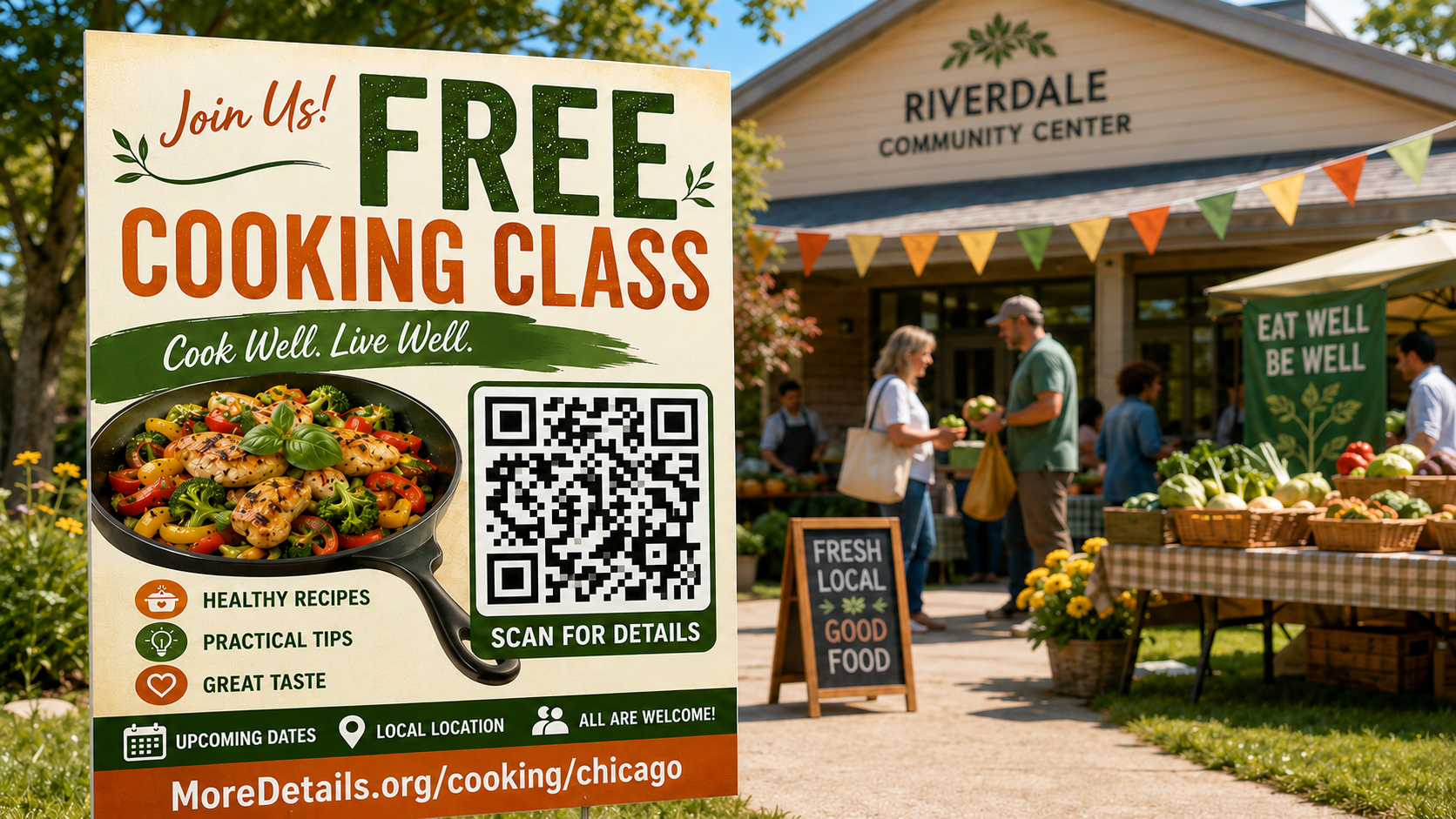 Healthy cooking class sign displayed in a public setting